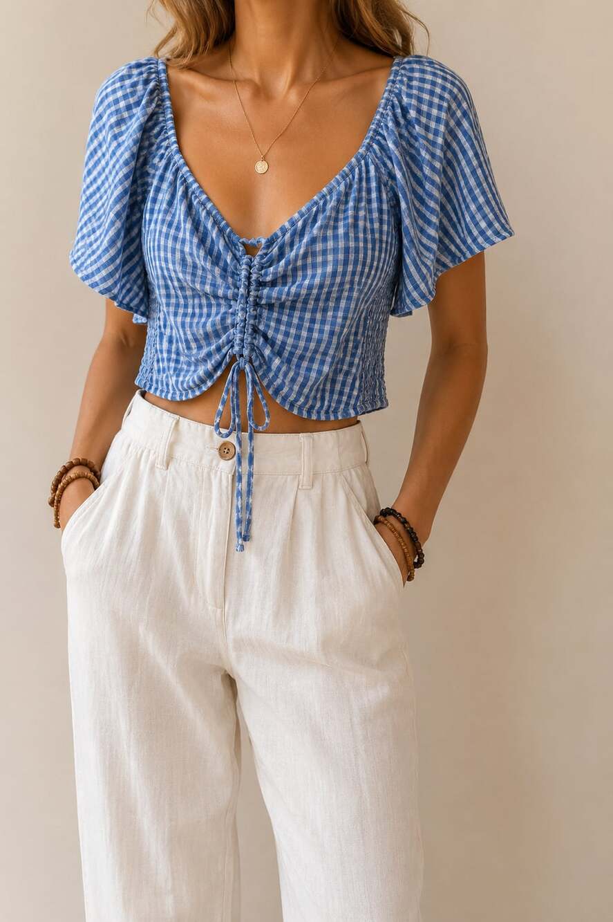SO For Life Blue Gingham Top Size L